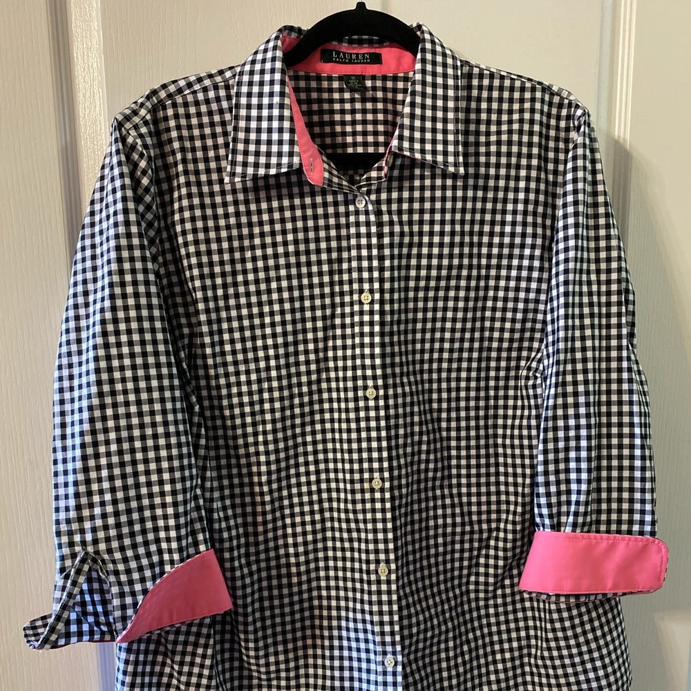 Lauren Ralph Lauren Black/White Gingham pink cuffs